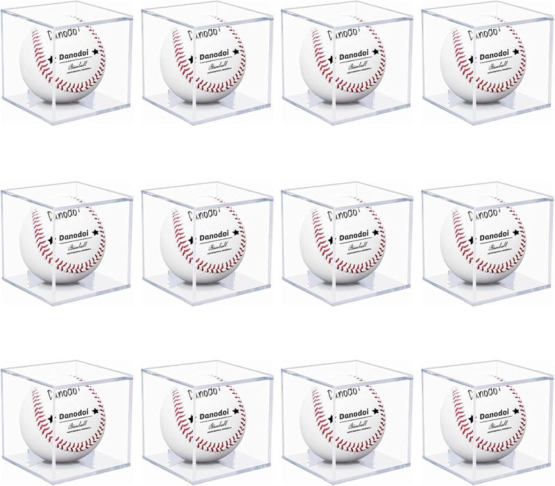 Danodoi 12 Pack Baseball Display Case UV Protected Acrylic Clear Baseball Holder Square Cube Ball Protector Memorabilia Autograph Display Box for Official Size Baseball - Image 1